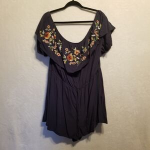 Davi&Dani 3XL Romper Off-Shoulder Floral Embroidery Ruffle Boho Beach Coastal